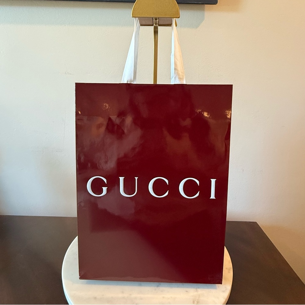 Gucci Acora Red Shopping Bag 9 7/8" w 14 1/8" h x 4 3/8" d